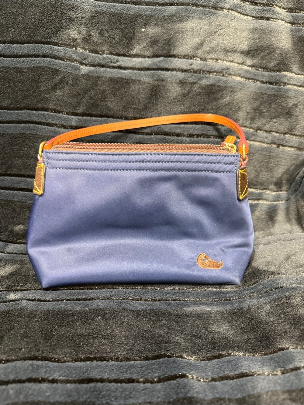 Dooney & Bourke Navy Nylon Shoulder Bag with Brown Leather Trim - Picture 1 of 7